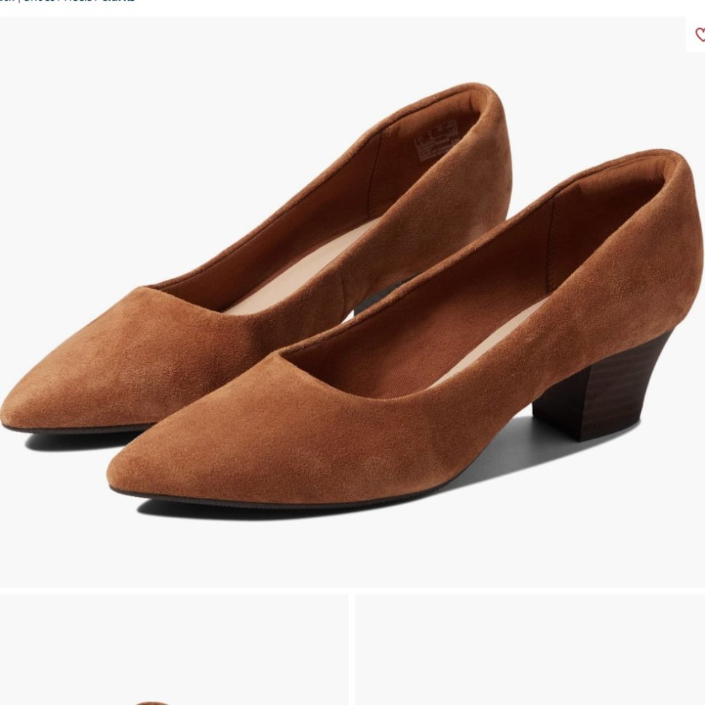 Clarks Teresa Step Low Heel Pumps in Dark Tan Suede